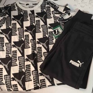 Puma Black and White Graphic T-Shirt and Pants Set